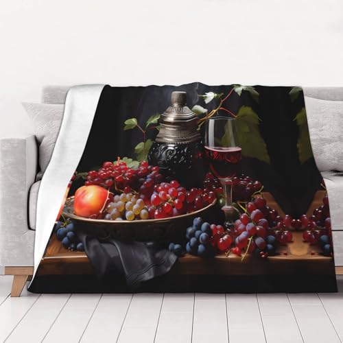 WZYCWB Couverture en flanelle imprimée raisins et vin de 203,2 x 152,4 cm – 76,2 à 203,2 cm. Une couverture chaude pour l'automne à la maison et une couverture de voyage portable.