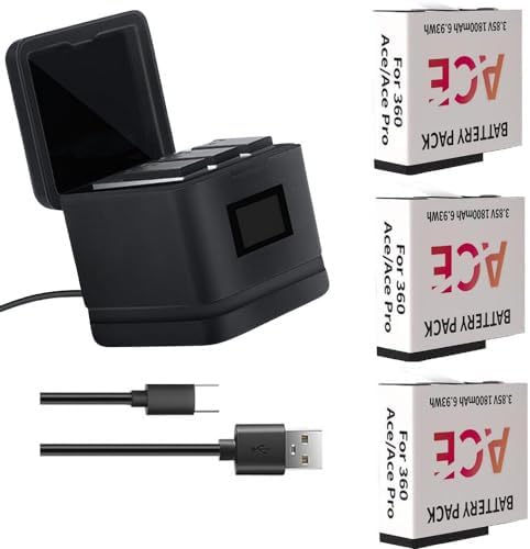 Insta360 Ace Pro/Insta360 Ace 対応 バッテリー充電器 急速充電器 セット USB-C充電ケーブル付き 