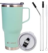 Amazon.com: 30oz Tumbler with Handle, Insulated Coffee Tumbler with  Leak-proof 2-in-1 Lid and Straw, Double Wall Vacuum Insulated Coffee Mug,  Portable Stainless Steel Water Bottle for Hot or Cold Drinks(Ivory) : Home