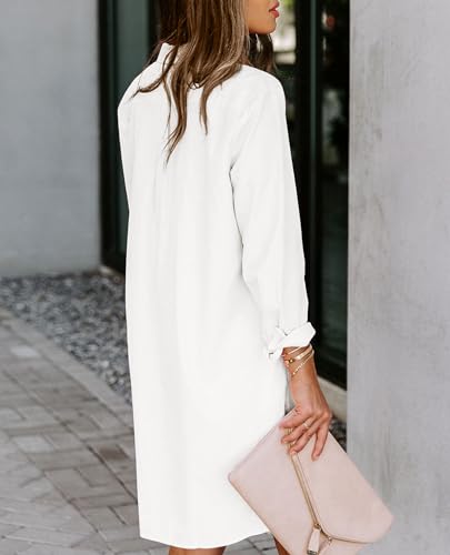 Image of Aoudery Womens Button Down Shirt Dresses with Pockets Cotton Button Up Tunics Long Sleeve Solid High Low Blouse Tops