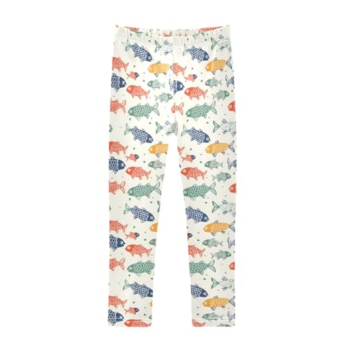Colorful Fish Girls Leggings Kids Yoga Pants Athletic Tights Pants 4-10 Years