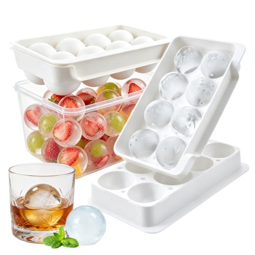 Image of VAKUKK 2/2.5" Ice Cube Tray W/Lid Bin for Coffee whiskey(White,Sphere)