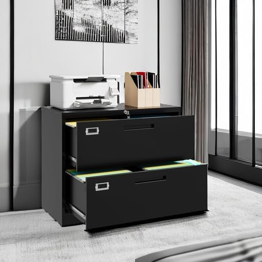 Black and Gray Metal 2-Drawer Lockable Lateral File Cabinet
