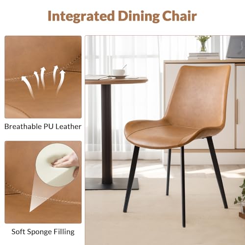 Image of Modern Dining Chairs Set of 8, PU Leather Dining Room Chairs, Upholstered Kitchen Chairs with Ergonomic Backrest & Sturdy Metal Legs, Perfect for Dining Room, Living Room, Brown