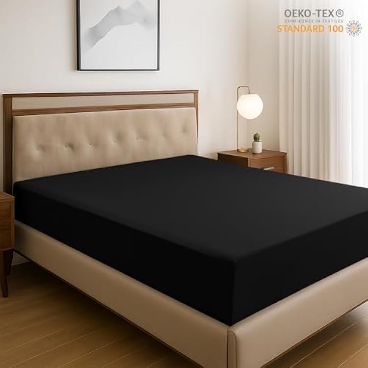 LUX Decor Queen Fitted Sheet Only - Easy to Fit 360 Elastic Microfiber Sheets - 16 Inches Deep Pocket - Wrinkles Fade Resistant - Black