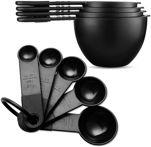 Spring Chef Magnetic Measuring Cups and Spoons Set of 9, Nesting Kitchen Tool with Easy to Read Markings for Measuring Dry or Liquid Ingredient, BPA Free, Black
