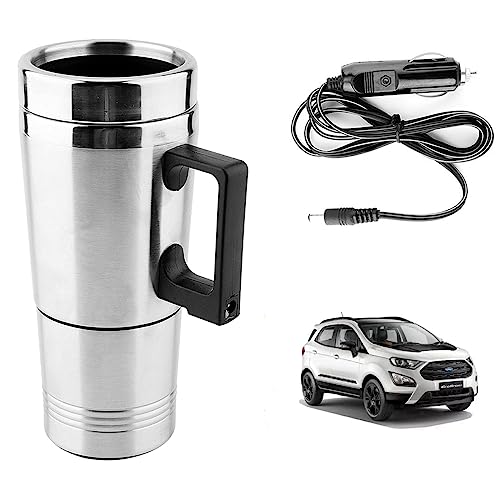 Image of Oshotto 12V Stainless Steel Car Heating Kettle /Mug, Travel Friendly electric Tea /Coffee maker Compatible with Ford Ecosports (300ml) - Silver