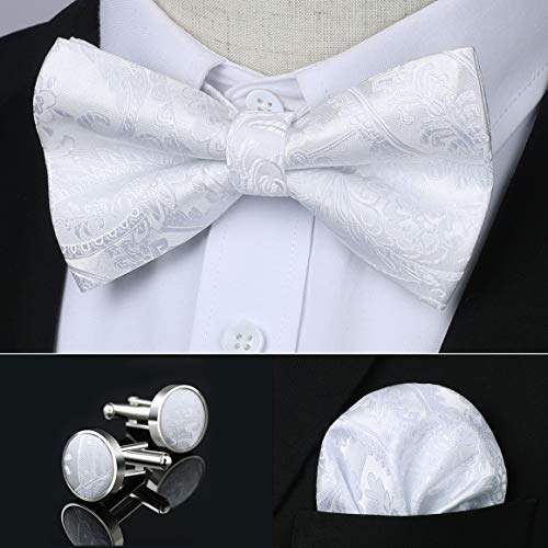 Image of HISDERN Bow Ties for Men Pretied Bow Tie Set Paisley Classic Bowties and Pocket Square Cufflinks Set for Wedding Party