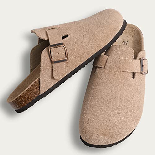 KIDMI Women's Suede Clogs Leather Mules Cork Footbed Sandals Potato Shoes with Arch Support, Taupe 43 by KIDMI - Image 3
