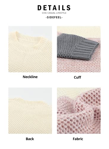 Sidefeel Girls' Long Sleeve Knit Sweater Color Block Crewneck Cute Warm Pullover Holiday Size 10-11 Pink #TOP2