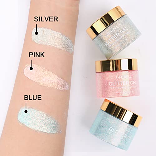 Latibell Silver Body Face Glitter Gel, Glow In The Uv Black Light Glitter Gel Makeup, Uv Body Glitter For Women, Fine Glitter Mixed With Gel For Body, Face And Hair Rave Accessories- 2.4 Oz (Silver) #TOP1