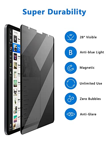 Dabernur Magnetic Ipad Pro 12.9 Privacy Screen Protector M1 2021 2020 2018, Removable & Reusable Anti Spy Blue Light Glare Filter, Screen Protector For Ipad Pro 12.9" 5Th 4Th 3Rd, [Landscape Privacy] #TOP2
