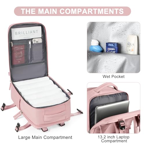 Image of Travel Backpack for Women Airline Approved Carry on Backpack for Airplanes Mochila De Viaje Personal Item Travel Bag Spirit Airlines Personal Item Bag 18x14x8 Backpack for Traveling on Airplane Pink