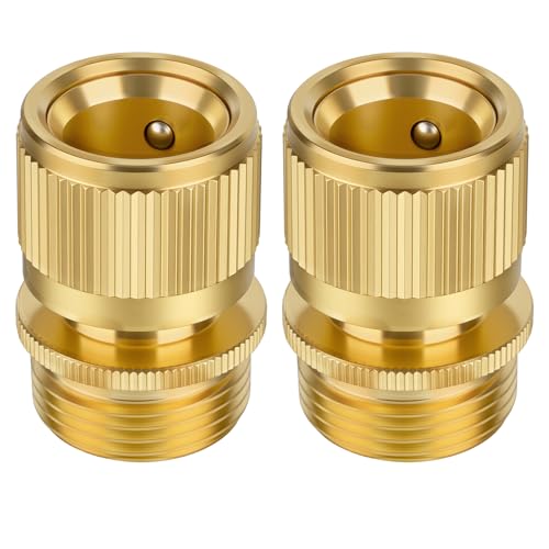 NUTKIT 2 Pezzi Connettore in Ottone, Filettatura Esterna 3/4 in Ottone Attacchi Rapidi, Tubo da Giardino Femmina e Maschio Connettore Rapido, per Irrigazione Giardino Accessori Lavaggio Auto Raccordi
