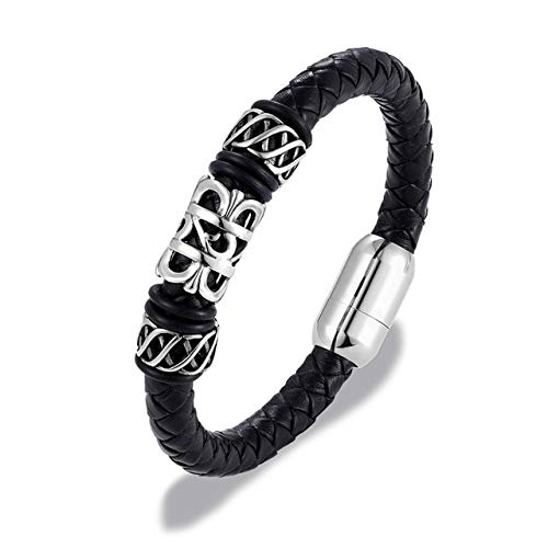 WLAMLIN Pulsera Pulsera De Hebilla Magnética De Acero Inoxidable De Cuero Tejido