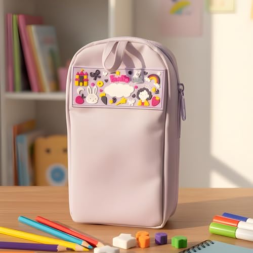 Image of Famyo Cute Pink Rabbit Pencil Pouch for Girls | Aesthetic Pencil Box for Kids | School Stationery Case & Cute Stationery Item with 3 Compartments | Pen Pouch Bag