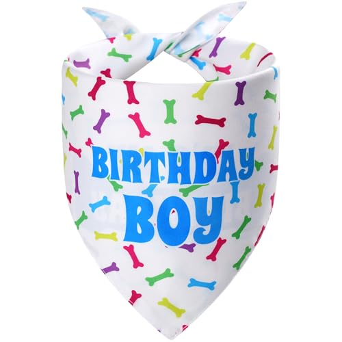 Agroon Birthday Dog Bandana Blue Boy Large 1PCS 2 Pattern Colorful Bone Scarf Durable Triangle ReversibleBibs Handkerchief for Puppy Pet