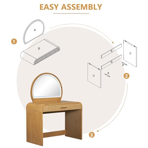 Image of JIVOIT 39 inch Vanity Table with Mirror, Makeup Vanity Table with Removable Mirror, Dressing Table with Drawer, Curved Edges and Elegant Design, Modern Dressing Table Desk for Bedroom