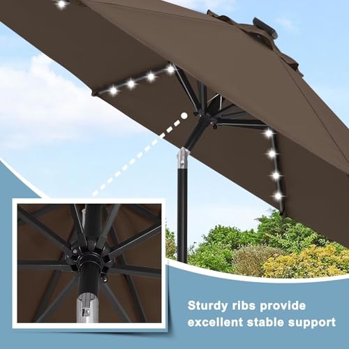 Image of ABCCANOPY Durable Solar Led Patio Umbrellas with 32LED Lights 11FT (Dark Brown)