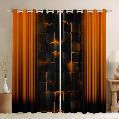 Feelyou Kids Orange and Black Curtains for Bedroom Living Room