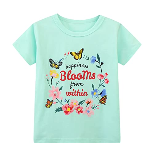 Girls' Short Sleeve Tees Shirts Ruffle Cotton Casual Graphic Butterfly Pink White Summer Crewneck Jersey Tunic Tops Size 7 #TOP3