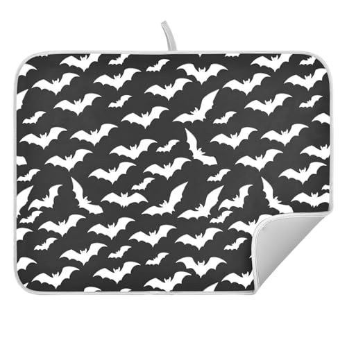 Bat Pattern Dish Drying Mat, Absorbent Microfiber Kitchen Counter Mat, Dish Drying Pad for Dishes, 16"x18"