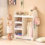 LALAHO kinderkleiderschrank,kleiderschrank kinderzimmer,kleiderschrank Kinder,kindergarderobe mit ablage,mit 3 Haken,mit 5 offener Ablagen, Kinder Kleiderständer für Kinderzimmer(Weiß)