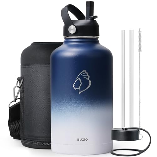 BUZIO Vacuum Insulated Stainless Steel Water Bottle 64oz (Cold for 48 Hrs/Hot for 24 Hrs) BPA Free Double Wall Travel Mug/Flask for Outdoor Sports Hik