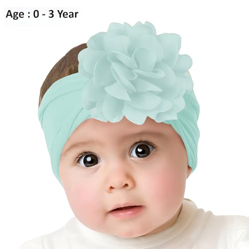 Image of SYGA Baby Headbands Nylon Flower Soft Stretchable Hairband for Newborn Infant Toddler Kids For 0-3 Year - Turquoise