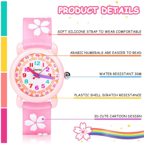 Vicloon Kinderuhr Wasserdicht Armbanduhr für Kinder Quarzwerk 3D Cartoon Design Digital für 3 bis 11 Jahre Mädchen Jungen, Rosa Druck, gürtel