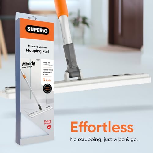 Image of Superio Miracle Mop with 3 Magic Eraser Refils - Melamine Sponge Replacements- Telescopic Handle, Velcro Mop Head, Chemical-Free Cleaning for Tile, Vinyl, Marble, Stone
