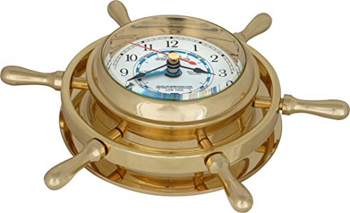 Justime 3.5 Inch Brass Ship’s Wheel Tide & Time Clock, Nautical Wall Hanging Décor St4-35-Sw-078 #TOP3