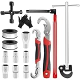 QUOTRE Standhahnschlüssel Set 15 Stück Wasserhahn Schlüssel und Sanitär Werkzeug Verstellbar Standhahnmutterschlüssel Universal Armaturen Werkzeug für Waschbeckenarmatur Sanitärinstallationen