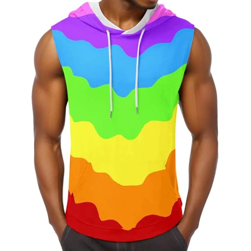 Regenbogen Shirt Mit Kapuze Herren Ärmellose Hoodie Tank Top Gay Love Hoody Pride Parade Outfit Gay CSD Party Regenbogen Flagge Pride Month T Shirt LGBTQ Kleidung