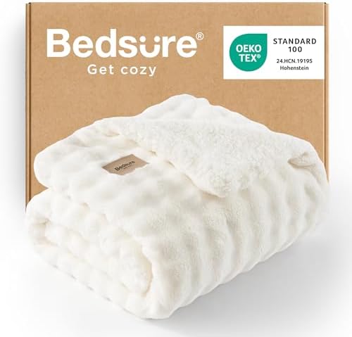 Bedsure Bubble Sherpa Throw Blanket for Couch - Fuzzy Fleece Thic...