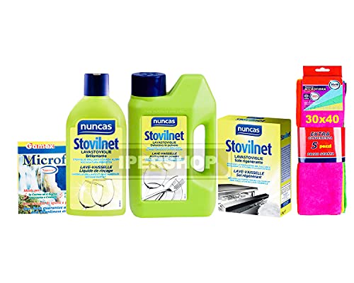 SET STOVILNET: DETERSIVO IN POLVERE 1,2KG+LAVASTOVIGLIE BRILLANTE 250ML+SALE RIGENERANTE 1,5KG+ PANNO GAMEX MICROFIBRA+ Pacco 5 Pezzi Panni Microfibra 30X40 cm