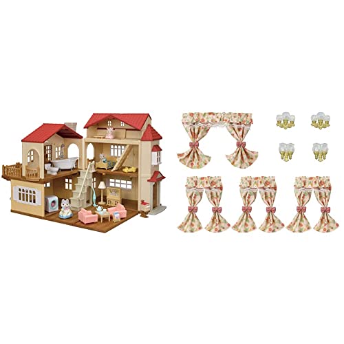 【Amazon.co.jp 限定】シルバニアファミリー お家 赤い屋根の大きなお家 デラックスセット -屋根裏はひみつのお部屋- 22-RZ+シルバニアファミリー 家具 【ランプシェードカーテンセット】 カ-627