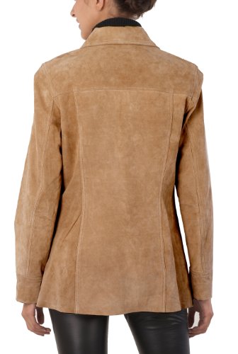 BGSD Women Anna Suede Leather Car Coat (Also available in Plus Size & Petite), Caramel Tan, Medium - Thumbnail 5