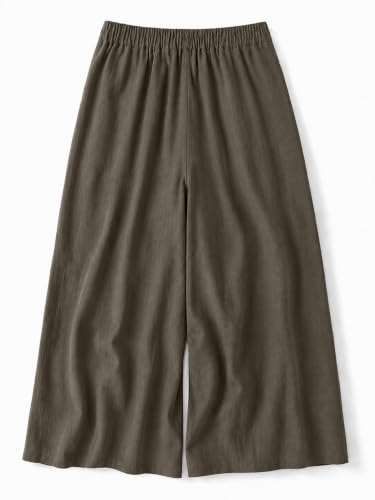 Image of Womanista Women's Relaxed Fit Pure Cotton Linen Flared Palazzo Pants for Woman | Wide Leg Casual Trouser with Pockets | Plazo pants for Women | High Waist Office & Travel Wear (Available in plus size)