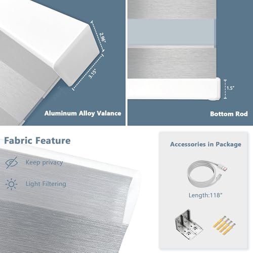 Image of Motorized Zebra Blinds Custom Size Smart Dual Layer Shades for Windows with Remote | Assembled in USA | Electric Day and Night Privacy Light Filtering Rechargeable Quiet Motor Window Shades