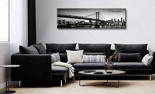 Image of DJSYLIFE Black and White Philadelphia Skyline City Wall Art 13.8 inchx47.3 inch | Gallery Wrapped Canvas with Durable Wood Frame, Waterproof Surface, Easy to Hang in Bedroom,Living Room or Home Office