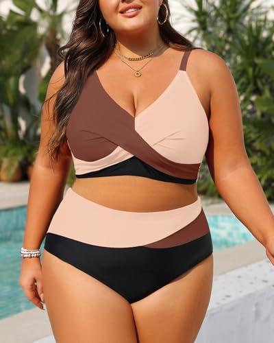 Image of Tempt Me Plus Size Two Piece Swimsuit - Women High Waisted Bikini Set Tummy Control Bathing Suits