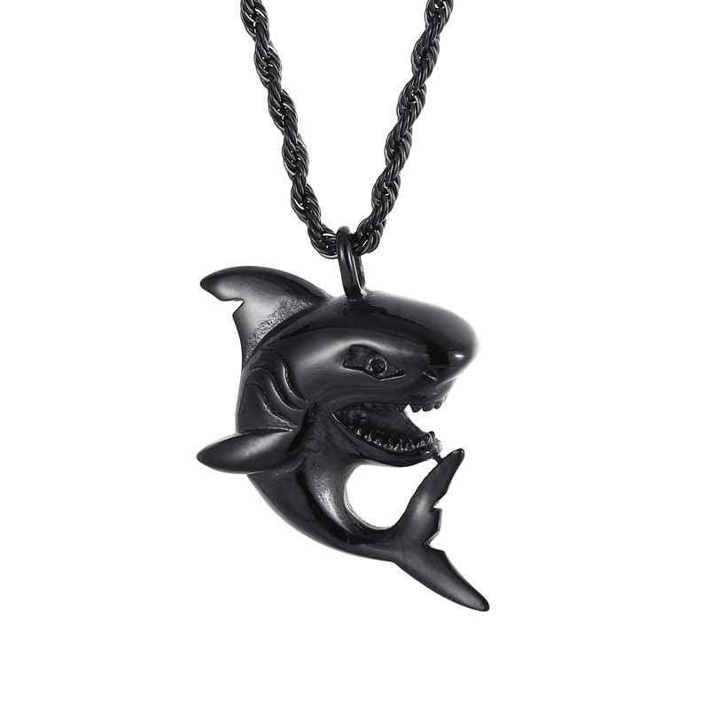 Dreuyet Shark Tooth Necklace for Men Women Personalized Stainless Steel Punk Rock Cool Black/Gold/Silver Ocean Marine Animal Pendant Necklace Hawaiian