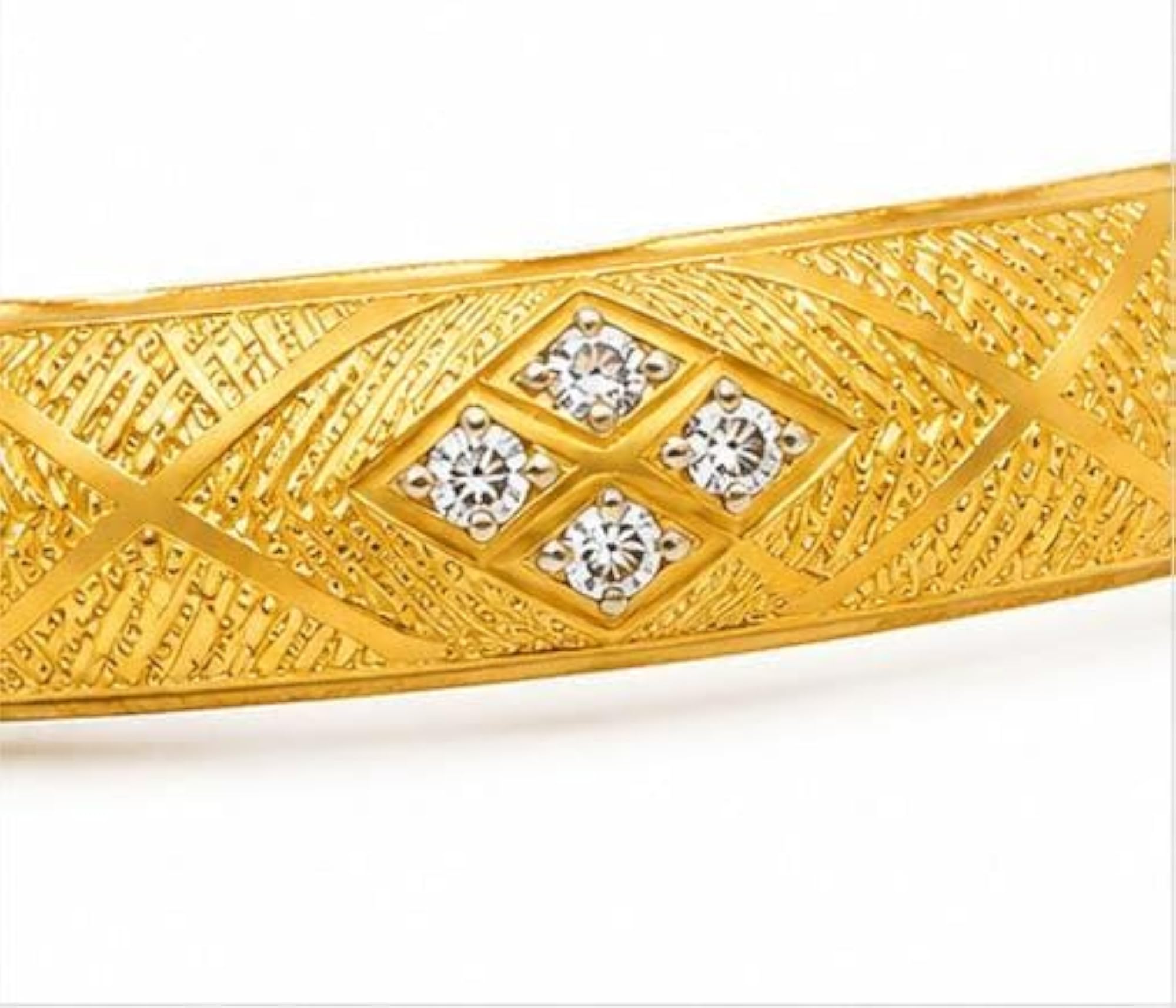Gold-Tone Bangle Bracelet with Crystal Rhinestone Diamond Pattern
