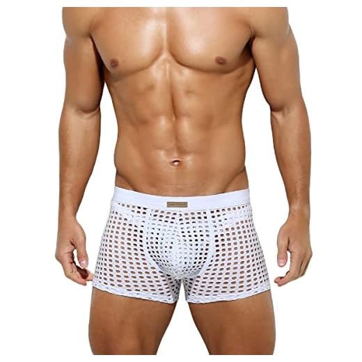 Mauro Kane Boxershorts Herren Unterwäsche Transparent Netz Männer Boxer Shorts Men Unterhosen Weiß M