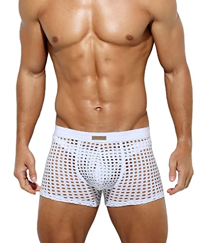 Mauro Kane Boxer Homme Sexy Calecon Transparente sous-vêtements Mesh Lingerie Sexy Homme Blanc XL