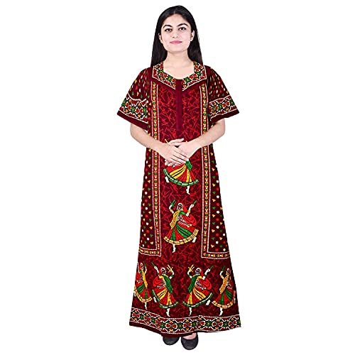 Image of YUKATA Nighty for Women Cotton Printed Maxi Gown Ankle Length Nighty Night Dress Gown for Women Maxi - Free Size (Pack of 2)