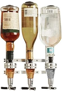 RASHION Wall Mounted 3 Bottle Stand Optic Dispenser Drinks Wine Spirits Steel Bar Butler Stand Drinks Wine Dispenser Home Bar (3 Bottle)