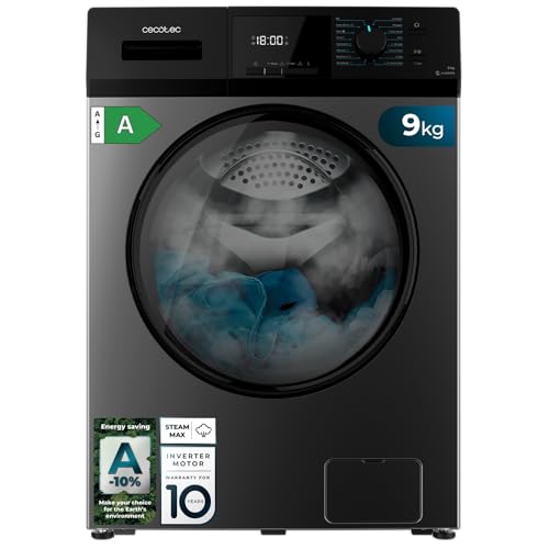 Cecotec Lavadora de Carga Frontal Bolero DressCode 9411 Inverter Steel, 1900W, 1400rpm, 9 kg, 16 programas, Motor Inverter Plus, Clase A, KidLock, DelayStart, SteamMax, DrumClean, Stop&Go, Inox