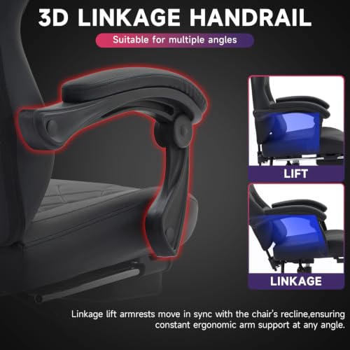 Image of Gaming Chair with Footrest and Massage Lumbar Support, Ergonomic Computer Gamer Chair, Office Video Game Chairs with Adjustable Height and Backrest (Black)